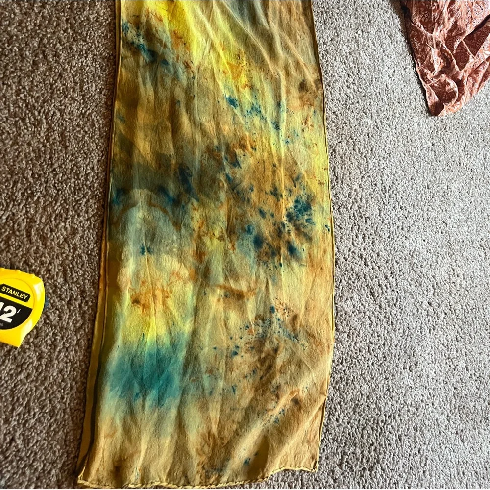 Hand-Dyed Yellow and Teal Silk Scarf stunning.  Playful